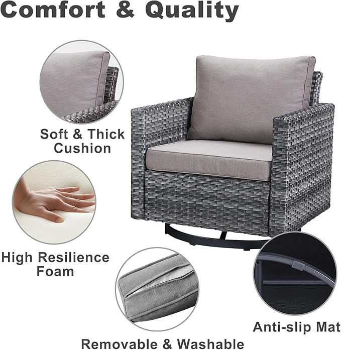 Belord Family Reunion Patio Conversation Set - 6 Piece Outdoor Sectional Furniture Set with Storage Box and Wicker Swivel Glider Chair Set of 2,Removable Gray Cushions for Deck Backyard Sunroom
