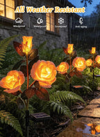 Brightown Outdoor Solar Flower Lights, 4 Pack Solar Garden Light with Larger & More Realistic Champagne Rose, Bigger Solar Panel, Waterproof Solar Lights Outdoor for Yard Garden Lawn Pathway Decor