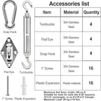YOFIT 44 Pcs Shade Sail Hardware Kit, 5 Inch Outdoor Sun Sail Accessories, 304 Stainless Steel Turnbuckles & Brackets for Triangle/Rectangle Sails, Patio Canopy Installation Hardware Set Waterproof