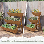 3-Tier Wooden Vertical Raised Garden Bed with Legs, Tiered Planter Box, Vertical Garden Planter,Wood Plant Stand Wood Flower Rack for Patio, Balcony, Freestanding. (Brown-Small)