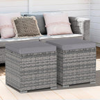 Tangkula 2 Pieces Patio Ottomans, Patiojoy Hand-Woven PE Rattan Side Table with Removable Cushion & Hidden Storage Space, Multifunctional Storage Box, Seat for Patio, Backyard, Poolside (Light Grey)