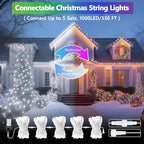 Cool White to Multicolor Color Changing 200 LED 66FT Connectable Christmas String Lights for Outdoor Indoor, 11 Modes Christmas Tree Clear Wire Fairy Waterproof Lights with Memory & Remote & Timer