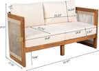 Merax 4-Piece Patio Premium Acacia Wood Outdoor Furniture Set,All Weather Curved Tub Design with Woven Rope Accents Loveseat Chairs and Table for Backyard, Balcony and Deck,Teak+ Beige
