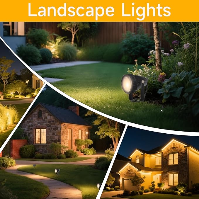 Low Voltage Safety Landscape Lights Outdoor: 7W 840LM LED Landscape Lighting with Connectors & Transformer for Tree Garden Yard Pathway | 24V Warm Yellow 3000K Spotlights | IP65 Waterproof | 24 Pack