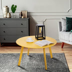 Outdoor Side Table, Outdoor/Indoor Metal Steel Patio Coffee Table, Round Weather Resistant Anti-Rust (Yellow)