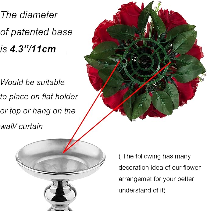 Artificial Flowers Crimson Faux Silk Rose Ball Centerpiece, Zip Ties Included