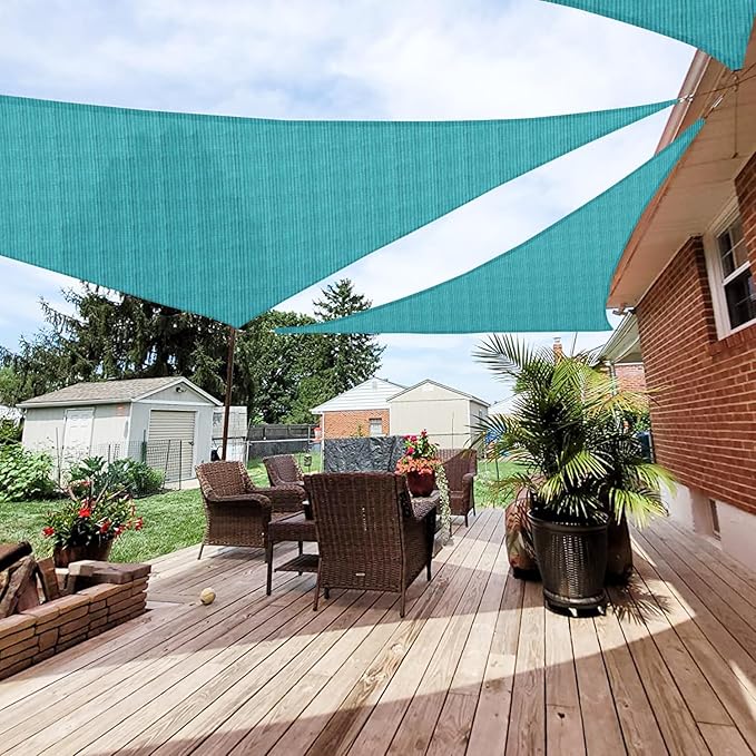 Patio Paradise 8' x 8' x 7'10" Sun Shade Sail Triangle Canopy, Permeable Shade Cloth Fabric Sunlight Block Patio Cover HDPE Deck Awning for Outdoor Backyard Pergolas Roof Shading, Turquoise