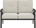 RoyalCraft Patio Loveseat, All-Weather Outdoor 2 Seats Sofa Couch, Khaki Metal Furniture with Beige Cushions