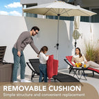 Devoko Patio Chaise Lounge Sets Outdoor Rattan Adjustable Back 3 Pieces Cushioned Patio Folding Chaise Lounge with Folding Table (Red)