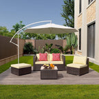 Aiho Patio Furniture Set All Weather Outdoor Sectional Patio Sofa Set with Tempered Coffee Table, for Backyard Porch, Beige