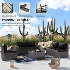 Kullavik 6PCS Outdoor Patio Furniture Set PE Wicker Rattan Sectional Sofa Patio Conversation Sets,Black