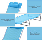 Outsunny Folding Chaise Lounge Pool Chairs, Outdoor Sun Tanning Chairs with Pillow, Reclining Back, Steel Frame & Breathable Mesh for Beach, Yard, Patio, Blue