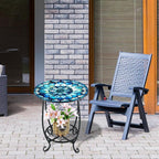 Outdoor Side Table Round Small Mosaic Patio Accent Indoor End Plant Coffee Tea Table for Yard Patio Porch Garden Living Room, Bedroom(Mandala Style,12 Inch)