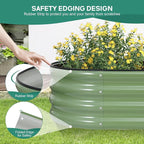 Galvanized Raised Garden Bed - 6×2×1ft Planter Raised Beds for Gardening | Oval Metal Garden Planter Box with Safety Edging and Gloves for Vegetables Fruits and Flower OliveGreen