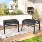 ONBRILL Outdoor Ottoman Foot Rest Set of 2, Textilene Fabric Outdoor Footstool with Tight Surface and Stable Metal Frame, Wide Use Outdoor Ottomans for Patio, Balcony, Poolside and Indoors, Black