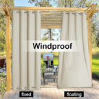NICETOWN 2 Panels Beige Outdoor Curtains for Patio Waterproof, Sunlight Block Rustproof Grommet Top and Bottom Windbreak Heavy Weight Fixed Outdoor Drapes for Pergola, W52 x L108