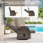 Belord Dual-Adjust Outdoor Swivel Recliner Chair – Wicker Reclining Patio Chair with Adjustable Backrest and Footrest, All-Weather Wicker Chaise Lounge Chair Outdoor for Pool Deck (2.0)