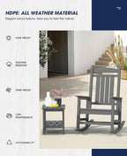 KINGYES Oversized Outdoor Rocking Chair Set of 2, HDPE Patio Rocking Chairs for Adults,Gray