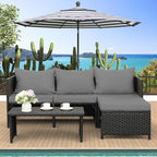 Valita 3-Piece Outdoor PE Rattan Furniture Set Patio Black Wicker Conversation Loveseat Sofa Sectional Couch Gray Cushion