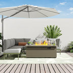 Sundale Outdoor 7 Pieces Patio Furniture Set with Fire Pit Table, L-Shaped Outdoor Sectional Sofa with 6 Inch Olefin Cushion, All-Weather Modern Metal Outdoor Conversation Sets for Backyard, Poolside