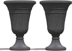 23" Tall Planters for Outdoor Plants Set of 2, Planter with Drainage Holes and Trophy Design, Large Outdoor Planters for Porch, Garden, Black