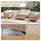 4-Piece Patio Furniture Set, Outdoor Wicker Sectional Sofa with Coffee Table, Anti-Slip & Thick All-Weather Cushions for Garden, Poolside, Backyard, Beige