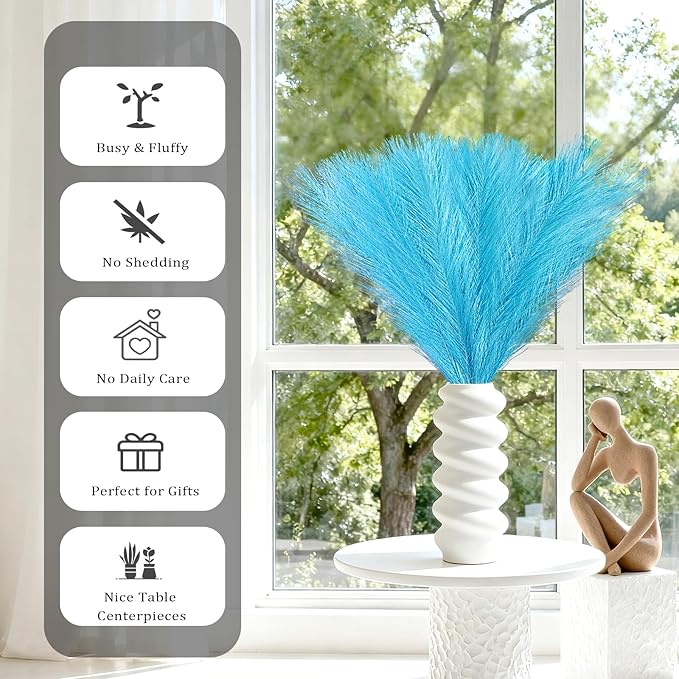 Faux Pampas Grass Stems, Light Blue, 50 Pack, 21.6 Inch Artificial