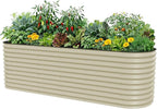 32" Extra Tall Raised Garden Bed Kits, 4 x 8 x 2.7ft Raised Planter Box Outdoor, 2.5 x 9.5 x 2.7ft Deep Root 10 in 1 Modular Metal Raised Beds for Gardening Vegetables Flowers Fruits - Pearl White