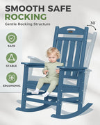 Oversized Rocking Chair Outdoor, High Back Porch Rocker Chair, HDPE All Weather Resistant Rocking Chairs for Patio, 380lbs Weight Capacity, Navy Blue
