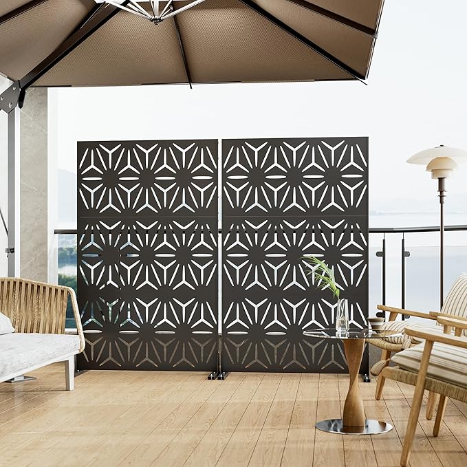 Metal Outdoor Privacy Screen, 3-Panel, 72 x 44 Inch, Black