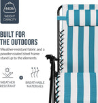 Best Choice Products Set of 2 Extra Wide Adjustable Steel Mesh Zero Gravity Lounge Chair Recliners w/Pillows and Cup Holder Trays - Peacock Blue Stripes