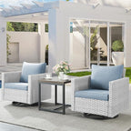 Belord Outdoor Bistro Set 3 Piece Wicker Swivel Rocker Patio Chairs, Oversize Outdoor Rattan Seating Set, Patio Swivel Glider Chairs Wicker Furniture with Metal Side Table for Porch Backyard