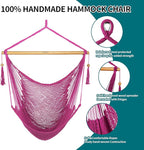JoyView Hammock Chair with Spreader Bar Caribbean Hammock Swing Chair 300 LBS Weight Capacity XL Rope Hanging Chair for Outdoor Indoor Garden Yard - Pink
