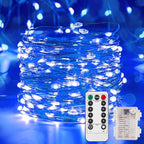 Indoor String Lights, 65.6 Ft Battery Powered Blue LED with Remote