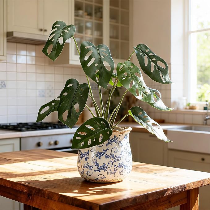 6 Inch Ceramic Plants Pots Vintage Ceramic Flower Planters Crackle Glaze Finish Flower Pots Decorative Floral Vintage Planters for Living Room Garden Home Decor Gifts(Chinoiserie)