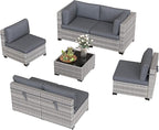 6-Piece Outdoor Patio Furniture Set, All-Weather Wicker Sectional Sofa with Deep Seating 4” Cushions, Heavy-Duty Steel Frame, Modular Rattan Couch for Backyard, Deck & Garden, Black