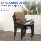 VICLLAX Patio Dining Set for 6, Outdoor Furniture Set Includes 59" Rectangle Patio Table and 6 Patio Sling Chairs, Outdoor Table and Chairs for Outsides, Black Tabletop and Brown Fabric