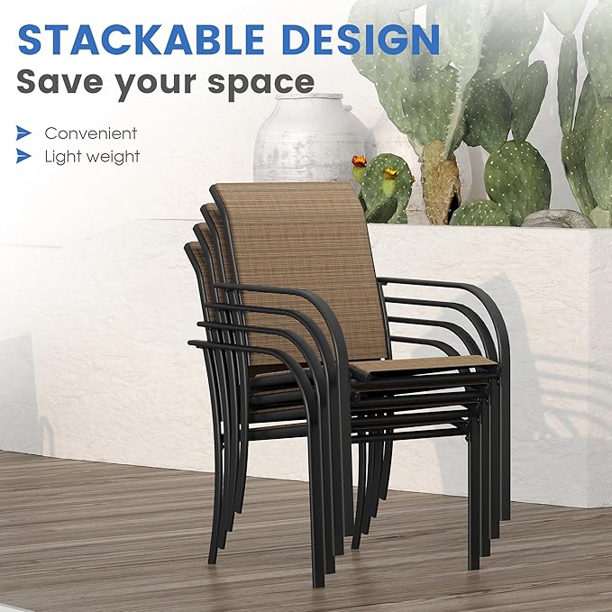 VICLLAX Patio Table and Chair Set of 10, All Weather Metal Round Outdoor Dining Furniture Set-59.9" Round Outdoor Table and Chairs, Walnut Wood Grain Tabletop