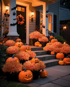 Artificial Fall Flowers Faux Mums for Outdoor Planters,Orange Red 16 Bundles Silk Fake Plants UV Resistant for Outside,Autumn Decorations for Porch,Pot,Window Boxes,Front Yard,Thanksgiving Home Decor