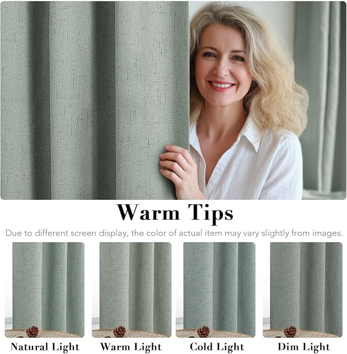 H.VERSAILTEX Linen Blackout Curtains Durable Thick Textured Linen Look 100% Blackout Patio Door Curtain Anti Rust Grommet Extra Wide Sliding Door Curtain Panel, W100 x L84 inch, Green Bay