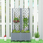 Outsunny Planter Box with Trellis, Self Watering Raised Garden Bed with Lockable Wheels, 56.3" Trellis Privacy Planter with Drainage Holes for Climbing Plants, Vines, Vegetables, Flowers, Gray