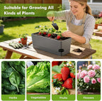 4 Pack Self Watering Pots for Indoor Plants 17 Inches Window Boxes Planters Rectangular Flower Pots Rectangle Herb Pots Large Plant Pots with Drainage Holes and Saucers Windowsill Planter, Grey