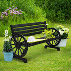 VINGLI Rustic Wooden Wheel Bench Outdoor Bench, Patio Bench Wagon Slatted Seat, Garden Benches for Outdoors 350lbs High Capacity, Weather Resistance (Black, 55in)