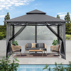 MASTERCANOPY Outdoor Garden Gazebo for Patios with Stable Steel Frame and Netting Walls (9x9,Dark Gray)