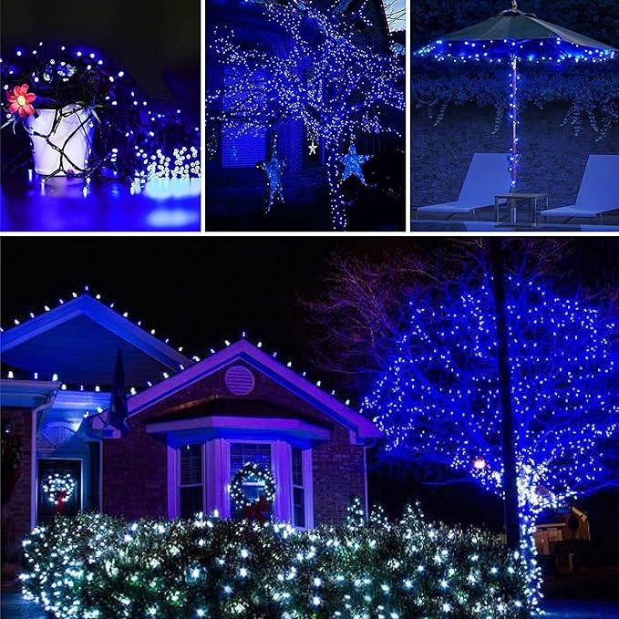 String Lights, 500 LED Blue Outdoor Waterproof with 165 ft Length