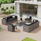 Aoxun 10 Piece Patio Furniture Set Wicker Rattan Patio Conversation Set Outdoor Sectional Sofa Set with Coffee Table and Thickened Cushions, Gray/Black(Waterproof Cover Included)