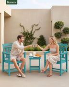 Set of 2 Weatherproof Patio Chairs - HDPE Outdoor Dining Chairs with Wide Seat, Ergonomic Design - for Garden, Backyard, Deck - Lake Blue