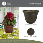 The HC Companies Sierra Round Self-Watering Pot - Lightweight Plastic Planter for Herbs & More - Durable Plant Pots for Indoor Plants & Outdoor Plants (16” Rustic Redstone, Pack of 2)