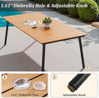 83" Patio Outdoor Dining Table for 6-8, Weather-Resistant Wood-Grain Top with Aluminum Frame & Umbrella Hole for Deck Gatherings, Brown