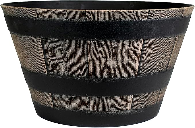 The HC Companies Whiskey Barrel Planter - Faux Wooden Finish Flower Planter Pot - Decorative Garden Pots - Indoor & Outdoor Resin Planters - Weather-Resistant Planting Pots (16" Dark Oak, Pack of 1)